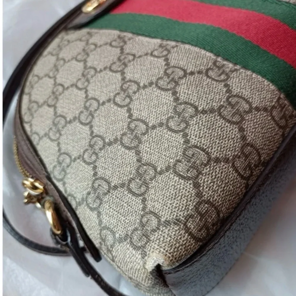 Gucci Ophedia Dome Beige and Brown Crossbody Bag with Red and Green Stripe - Picture 8 of 8